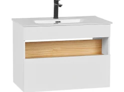 Conjunto De Móveis Com Lavatorio E Espelho Led Em Castanho E Branco Figueres