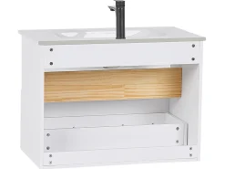 Conjunto De Móveis Com Lavatorio E Espelho Led Em Castanho E Branco Figueres