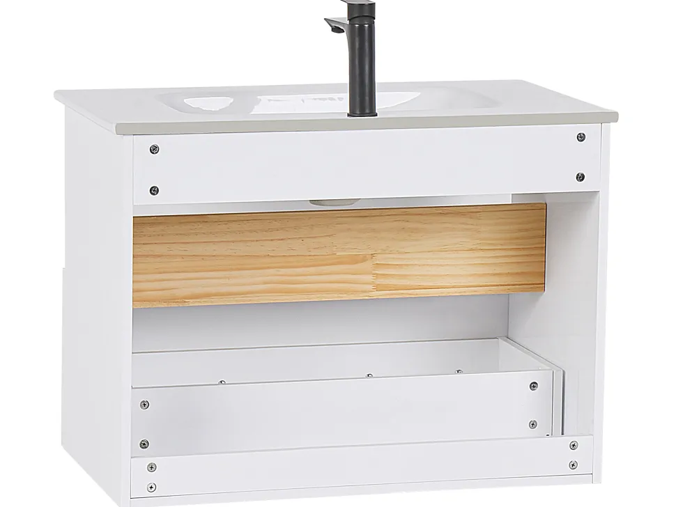 Conjunto De Móveis Com Lavatorio E Espelho Led Em Castanho E Branco Figueres