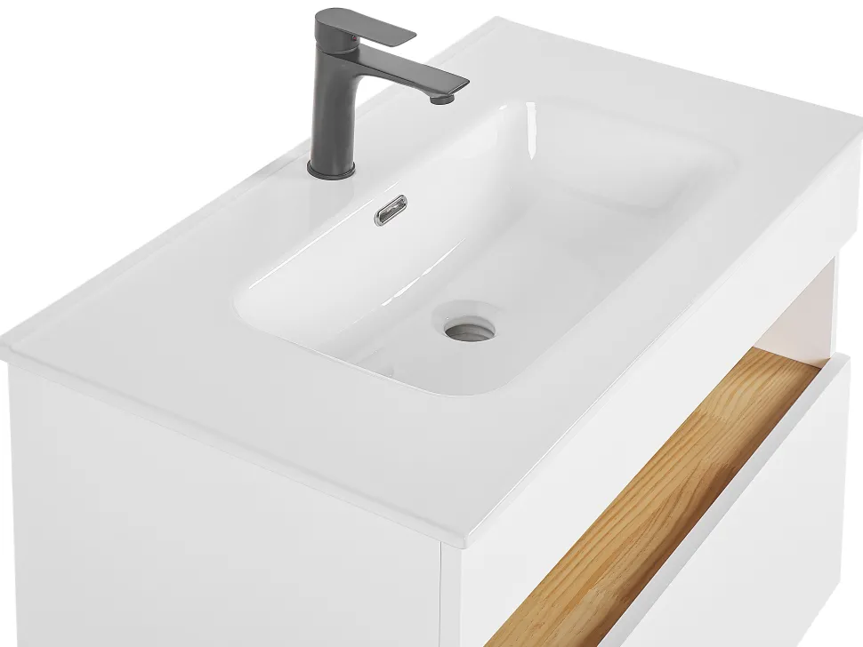 Conjunto De Móveis Com Lavatorio E Espelho Led Em Castanho E Branco Figueres