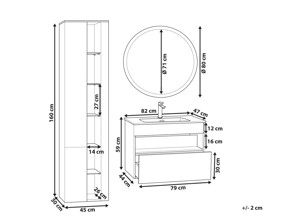 Conjunto De Móveis Com Lavatorio E Espelho Led Em Castanho E Branco Figueres