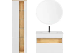 Conjunto De Móveis Com Lavatorio E Espelho Led Em Castanho E Branco Figueres