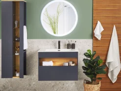 Conjunto De Móveis Com Lavatorio E Espelho Led Em Castanho E Cinzento Figueres