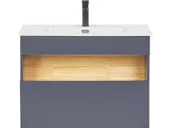 Conjunto De Móveis Com Lavatorio E Espelho Led Em Castanho E Cinzento Figueres