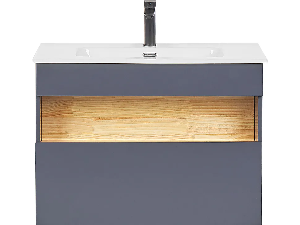 Conjunto De Móveis Com Lavatorio E Espelho Led Em Castanho E Cinzento Figueres