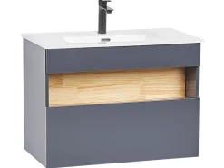 Conjunto De Móveis Com Lavatorio E Espelho Led Em Castanho E Cinzento Figueres