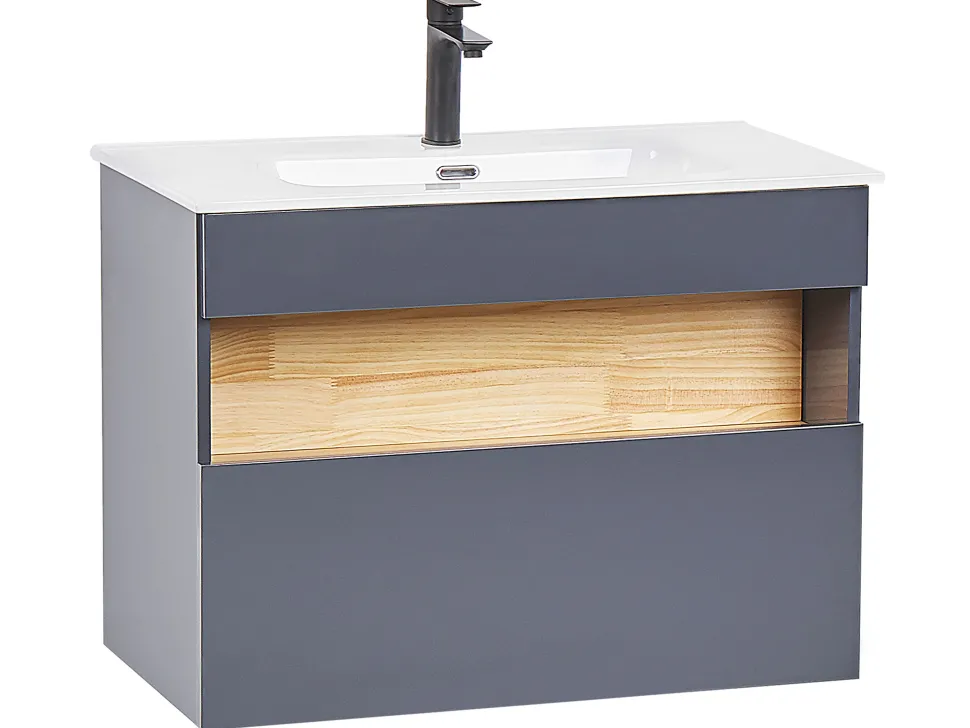 Conjunto De Móveis Com Lavatorio E Espelho Led Em Castanho E Cinzento Figueres