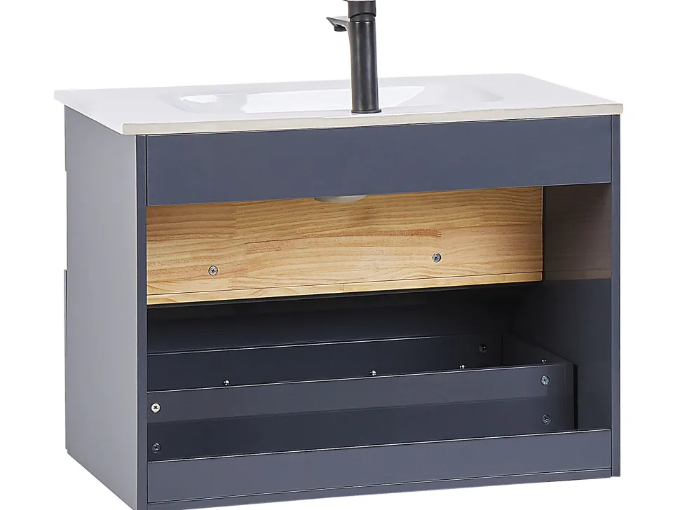 Conjunto De Móveis Com Lavatorio E Espelho Led Em Castanho E Cinzento Figueres