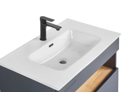 Conjunto De Móveis Com Lavatorio E Espelho Led Em Castanho E Cinzento Figueres