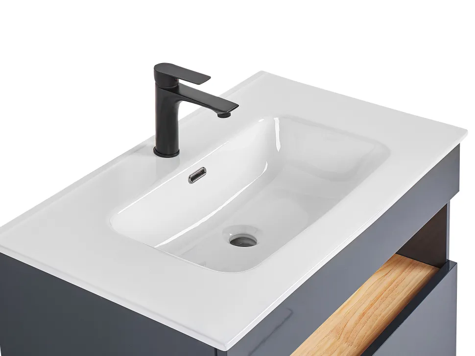 Conjunto De Móveis Com Lavatorio E Espelho Led Em Castanho E Cinzento Figueres