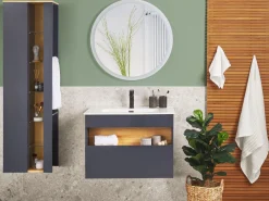 Conjunto De Móveis Com Lavatorio E Espelho Led Em Castanho E Cinzento Figueres