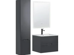 Conjunto De Móveis Com Lavatorio E Espelho Em Preto Tudela