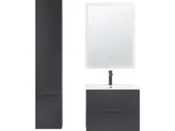 Conjunto De Móveis Com Lavatorio E Espelho Em Preto Tudela