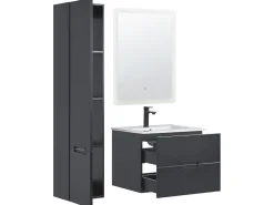 Conjunto De Móveis Com Lavatorio E Espelho Em Preto Tudela