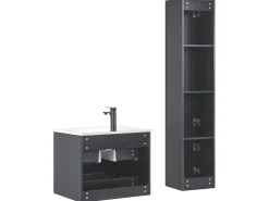 Conjunto De Móveis Com Lavatorio E Espelho Em Preto Tudela