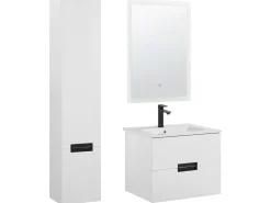 Conjunto De Móveis Com Lavatorio E Espelho Em Branco Tudela