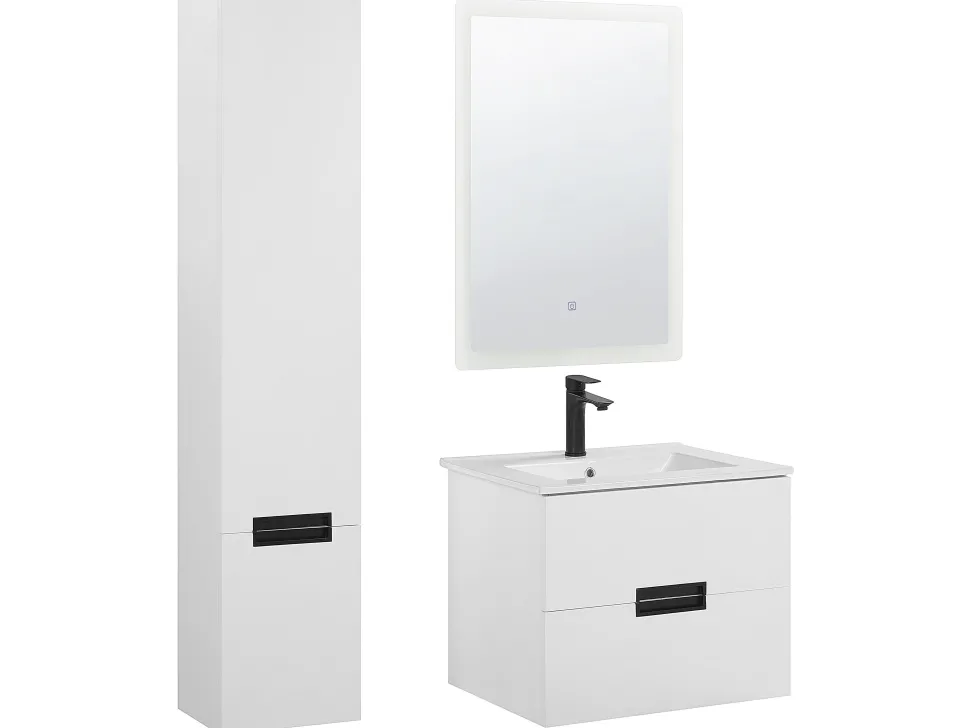 Conjunto De Móveis Com Lavatorio E Espelho Em Branco Tudela