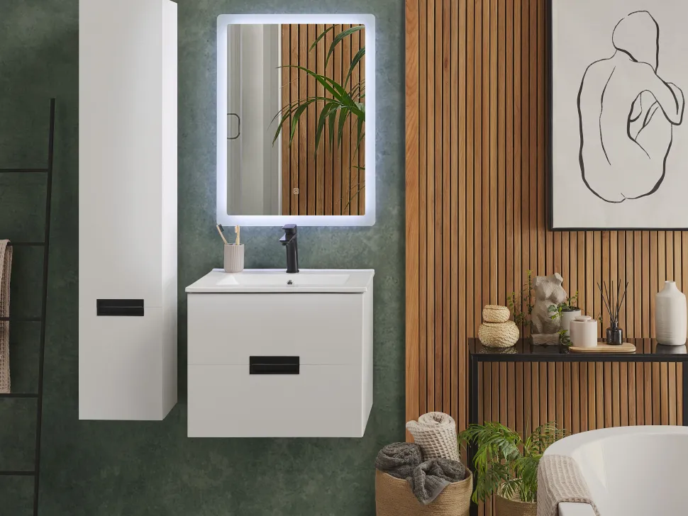 Conjunto De Móveis Com Lavatorio E Espelho Em Branco Tudela