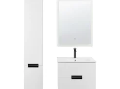 Conjunto De Móveis Com Lavatorio E Espelho Em Branco Tudela