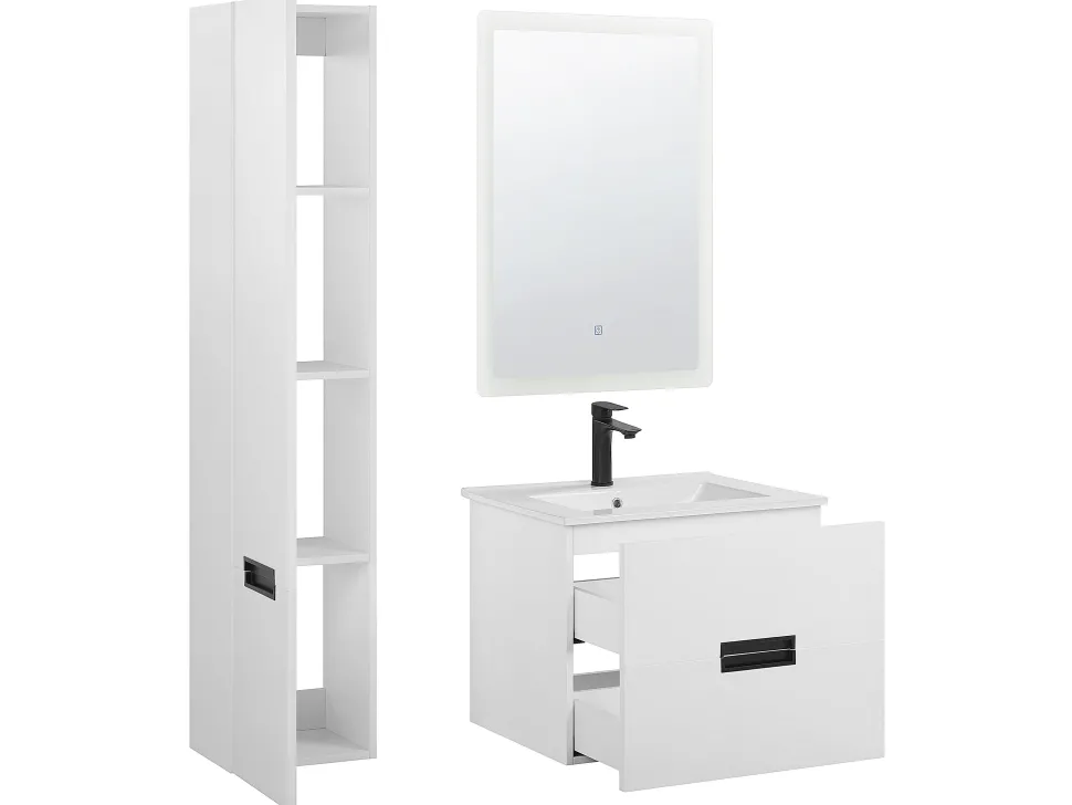 Conjunto De Móveis Com Lavatorio E Espelho Em Branco Tudela