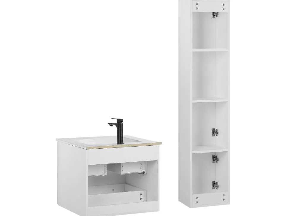 Conjunto De Móveis Com Lavatorio E Espelho Em Branco Tudela