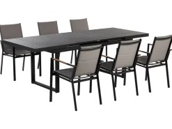 Conjunto De Refeicao De Jardim 6 Lugares Em Aluminio Preto E Almofadas Cinzentas Valcanetto/Busseto