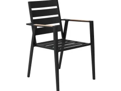 Conjunto De Refeicao De Jardim 4 Lugares Em Aluminio Preto E Almofadas Cinzentas Olmetto/Taviano
