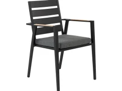 Conjunto De Refeicao De Jardim 6 Lugares Em Aluminio Preto E Almofadas Cinzentas Valcanetto/Taviano
