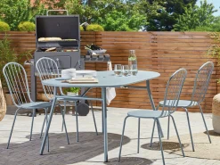 Conjunto De Refeicao De Jardim 4 Lugares Em Metal Azul Claro E Guarda-Sol Calvi