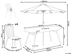 Conjunto De Refeicao De Jardim 4 Lugares Em Metal Azul Claro E Guarda-Sol Calvi