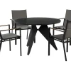 Conjunto De Refeicao De Jardim 4 Lugares Em Aluminio Preto E Almofadas Cinzentas Olmetto/Busseto