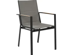 Conjunto De Refeicao De Jardim 4 Lugares Em Aluminio Preto E Almofadas Cinzentas Olmetto/Busseto