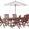 Conjunto De Refeicao De Jardim 6 Lugares Em Madeira Acacia E Guarda-Sol Toscana