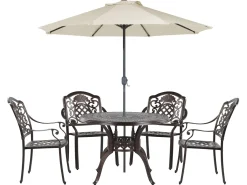 Conjunto De Refeicao De Jardim 4 Lugares Em Metal Castanho E Guarda-Sol Salento