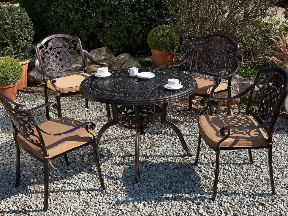 Conjunto De Refeicao De Jardim 4 Lugares Em Metal Castanho E Guarda-Sol Salento