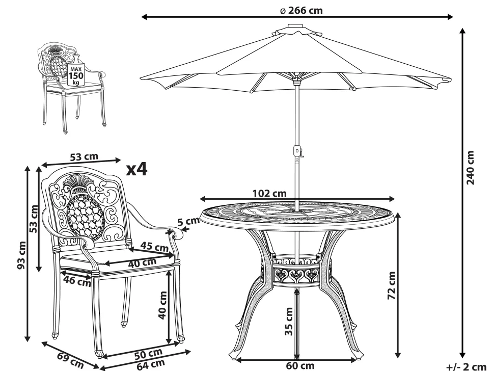 Conjunto De Refeicao De Jardim 4 Lugares Em Metal Castanho E Guarda-Sol Salento