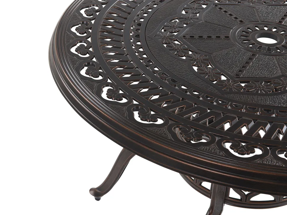 Conjunto De Refeicao De Jardim 4 Lugares Em Metal Castanho E Guarda-Sol Salento