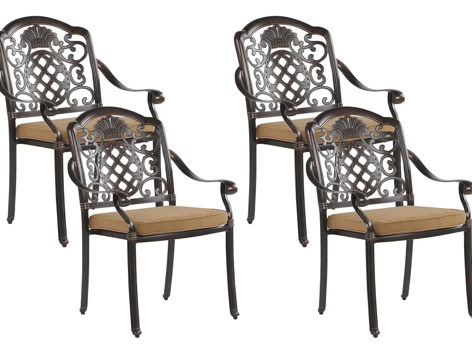 Conjunto De Refeicao De Jardim 4 Lugares Em Metal Castanho E Guarda-Sol Salento