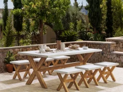 Conjunto De Refeicoes Com Mesa Em Fibra De Cimento E 6 Tamboretes Brancos Olbia