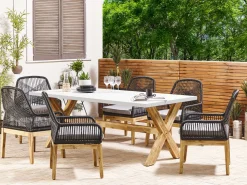 Conjunto De Refeicoes Jardim Em Fibra De Cimento Com 6 Cadeiras Em Preto E Branco Olbia