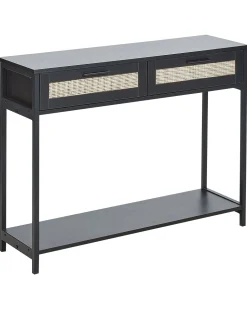 Consola Com 2 Gavetas Em Rattan Preto Opoco