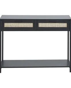 Consola Com 2 Gavetas Em Rattan Preto Opoco