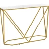Consola Efeito De Marmore Branco Com Dourado Hazen