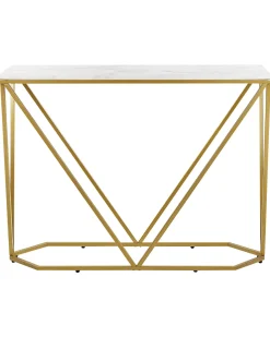 Consola Efeito De Marmore Branco Com Dourado Hazen