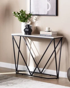 Consola Efeito De Marmore Branco Com Preto