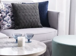 Cunjunto De 2 Almofadas Algodao Cinzento Com Relevo 45 X 45 Cm Lalam