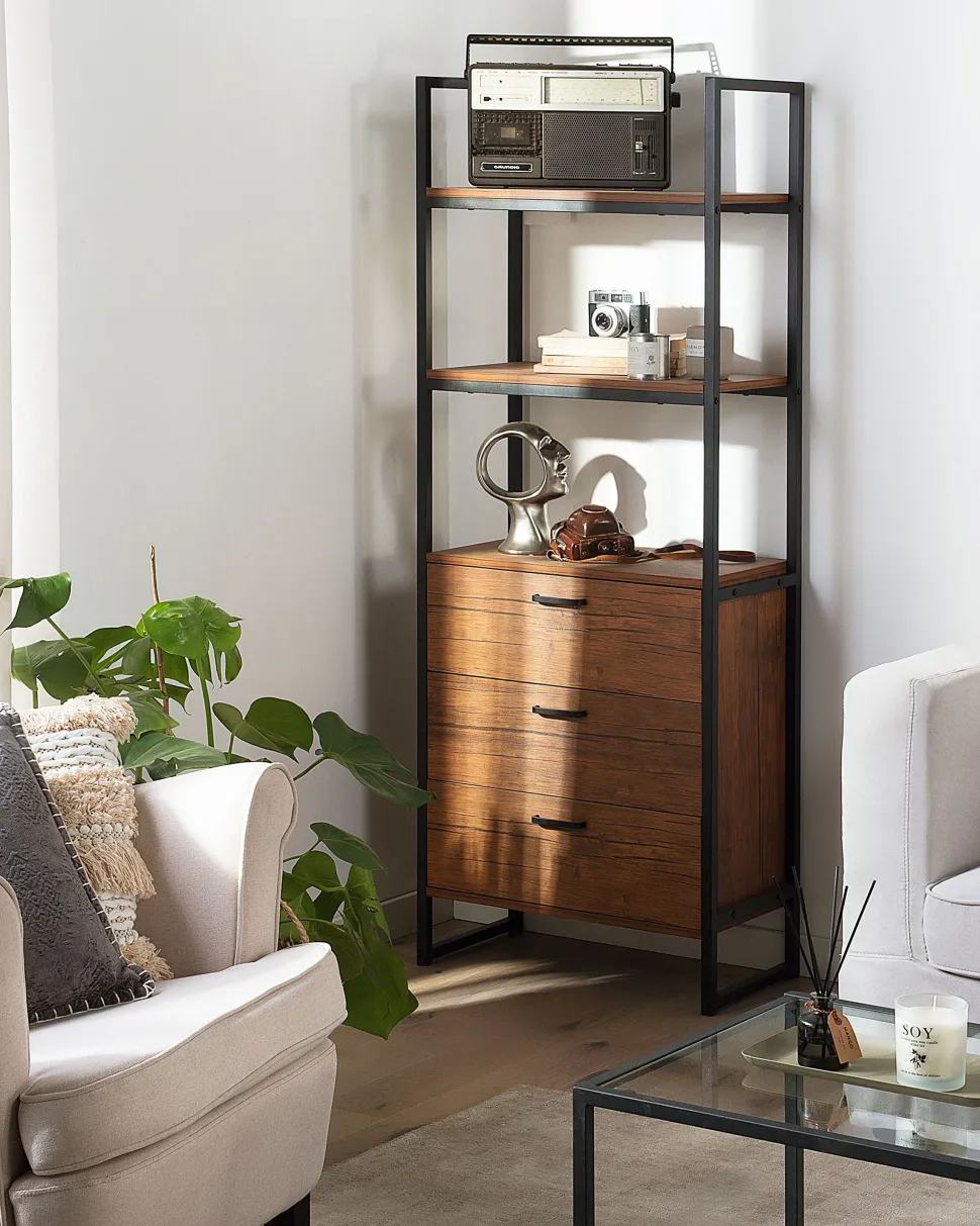 Estante Com 3 Gavetas E 2 Prateleiras Castanha E Preta Tifton