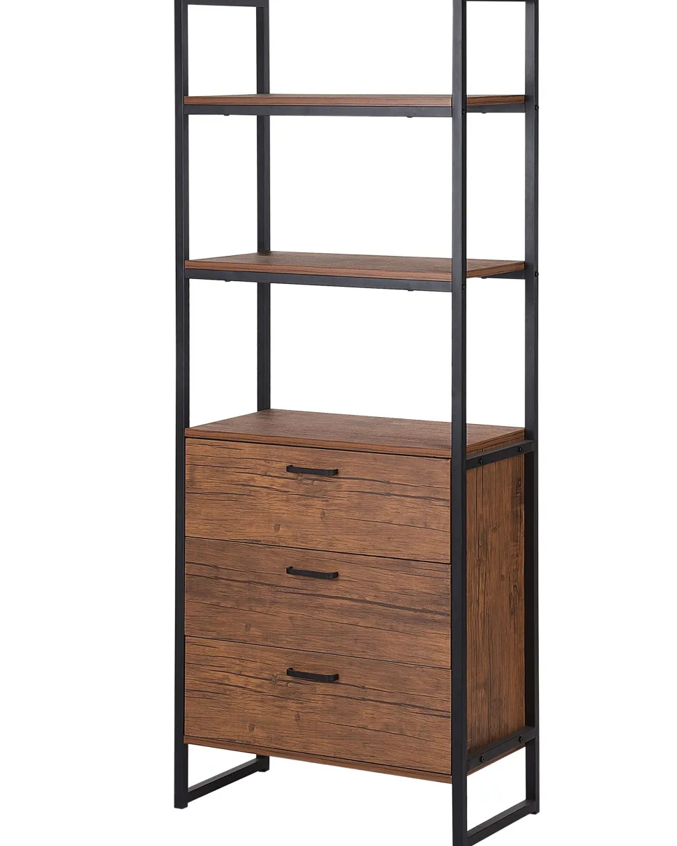 Estante Com 3 Gavetas E 2 Prateleiras Castanha E Preta Tifton