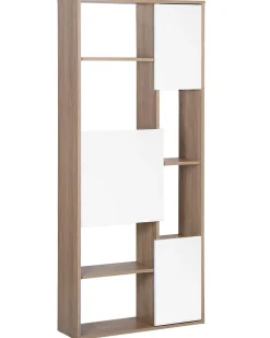 Estante Com 6 Prateleiras E 3 Portas Castanha Clara E Branca Grada