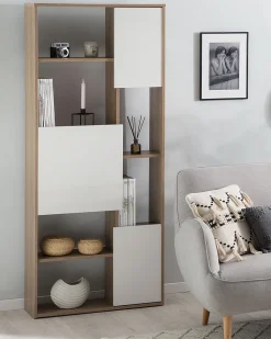 Estante Com 6 Prateleiras E 3 Portas Castanha Clara E Branca Grada